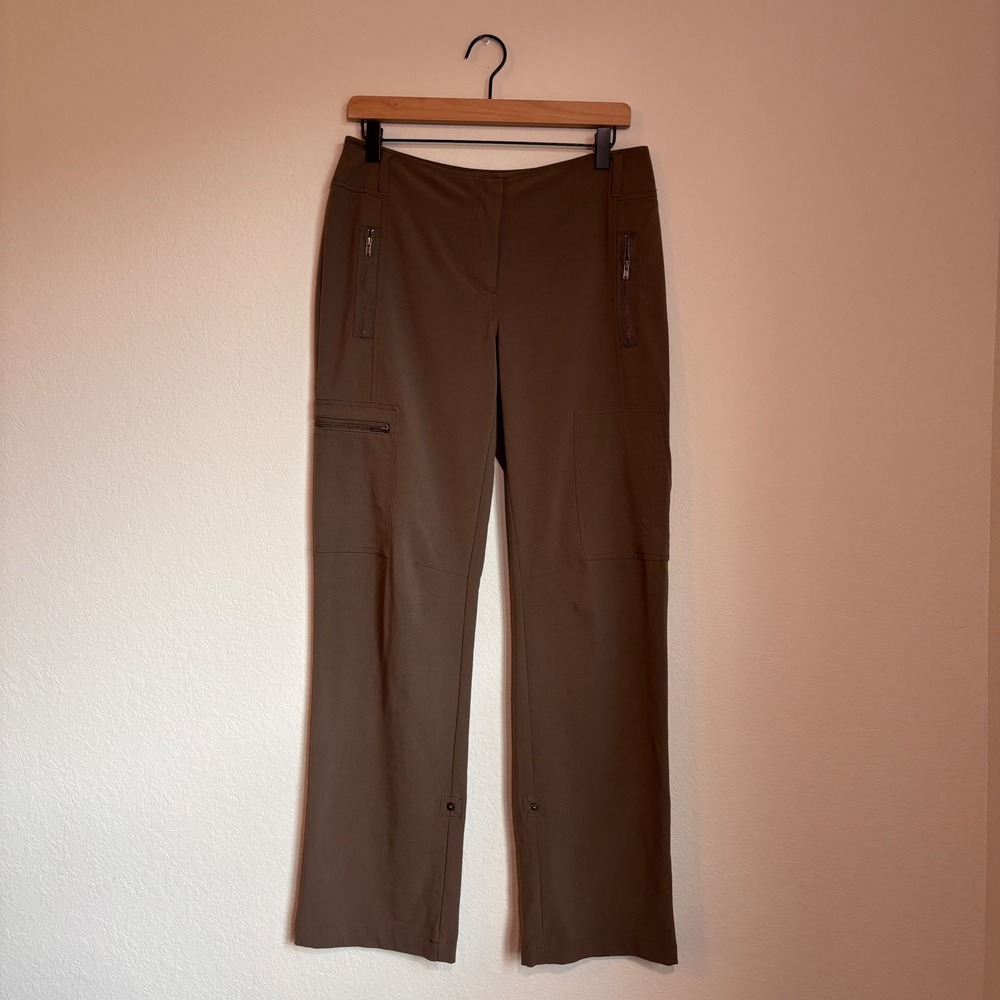 Chicos 0 Brown Cargo Straight Leg Pants Womens 4 Zipper Pockets Stretch Utility - Picture 1 of 7
